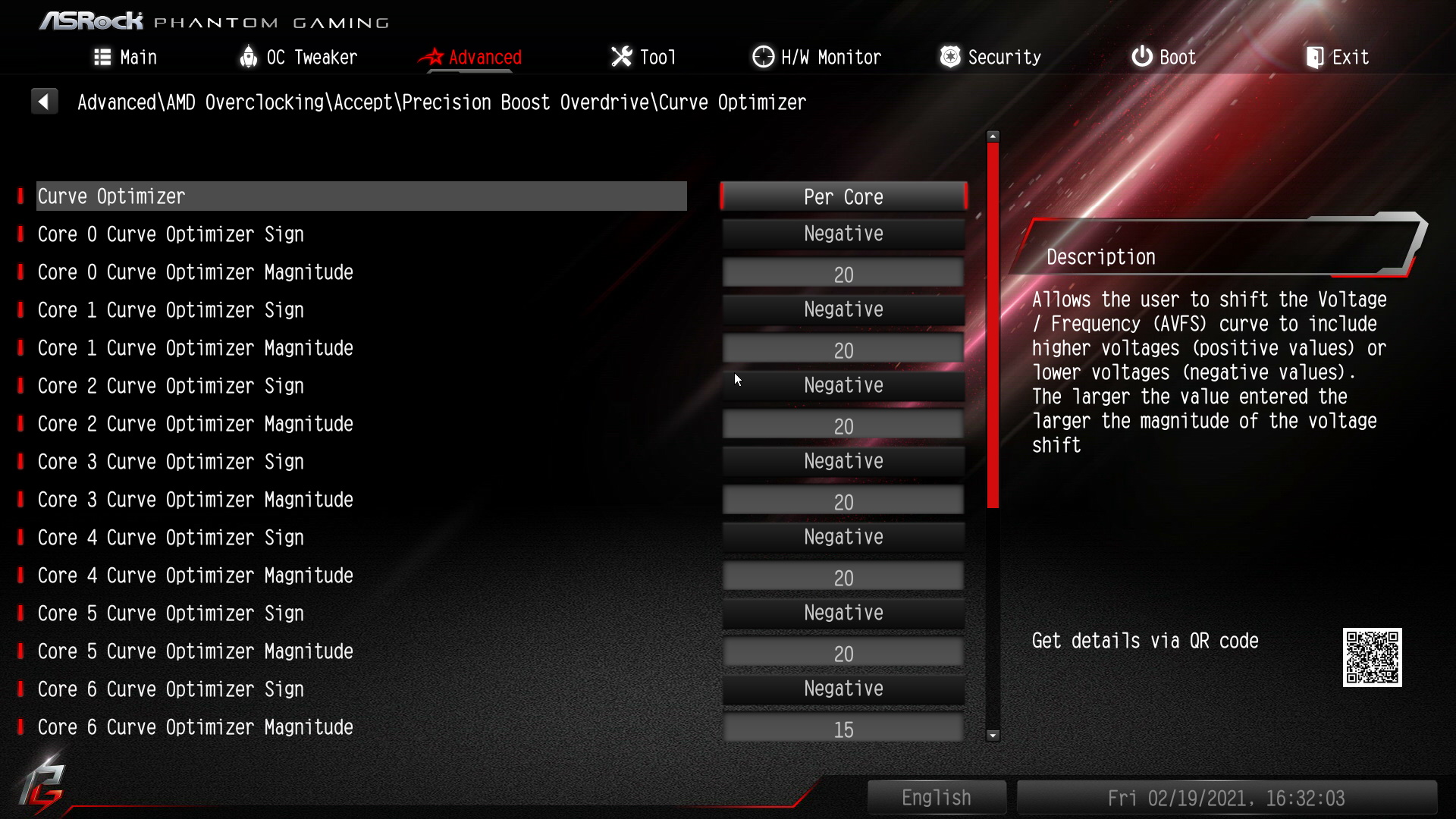 Setting per core modifiers in ASRock's B550 Phantom Gaming ITX