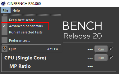 Show single core benchmark in Cinebench R20