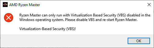 Error when trying to use Ryzen Master with Virtualization